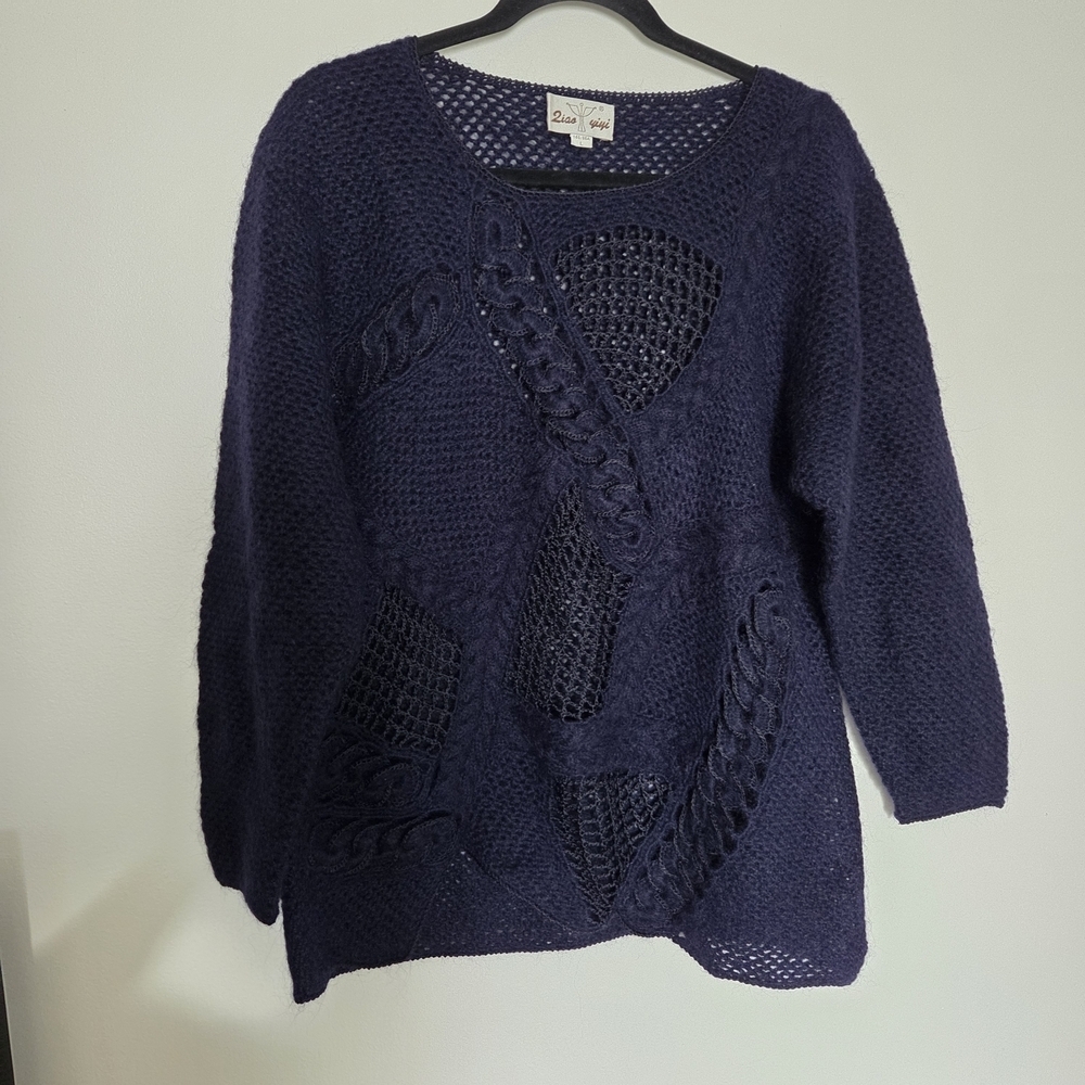 Ziao Yiyi Mohair Knit Sweater Navy Blue Sz Large - Picture 3 of 10